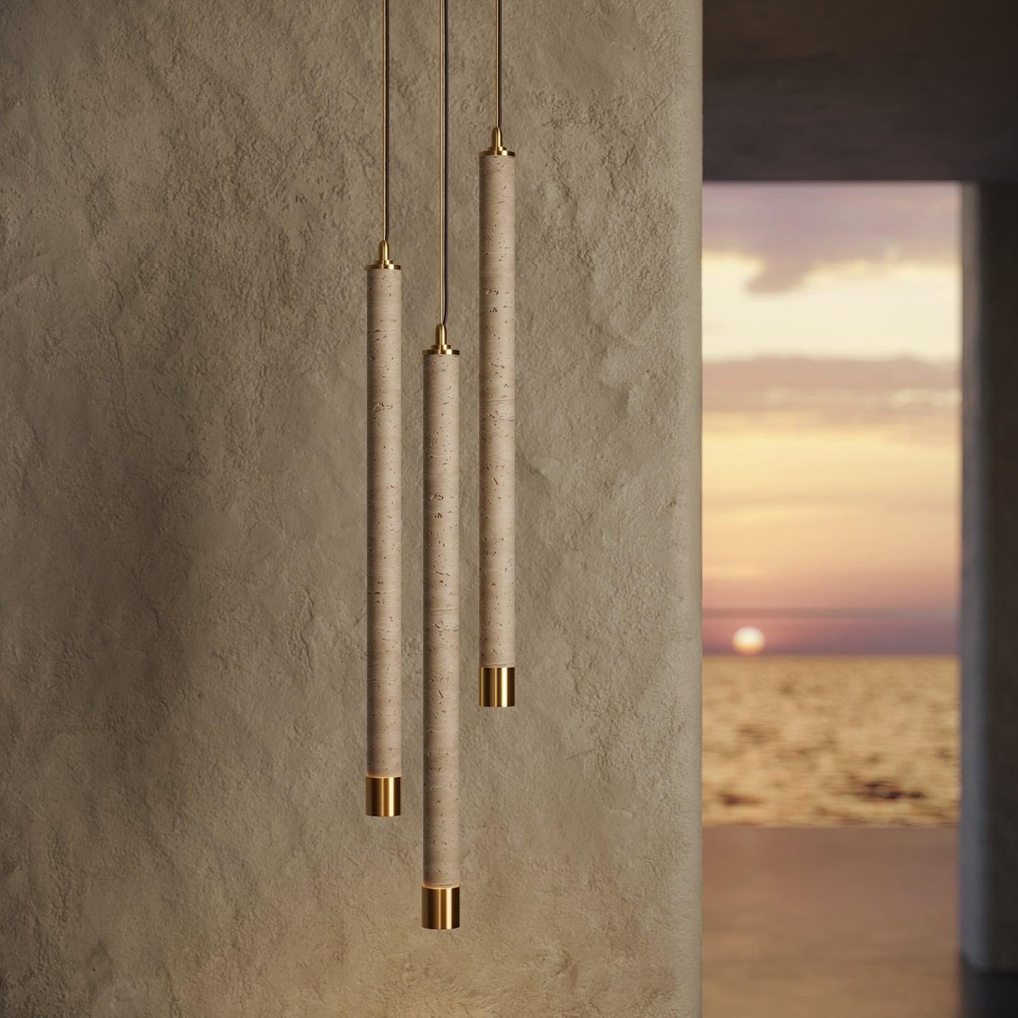 Perla Travertine & Brushed Gold Hanging Pendant Light 700mm