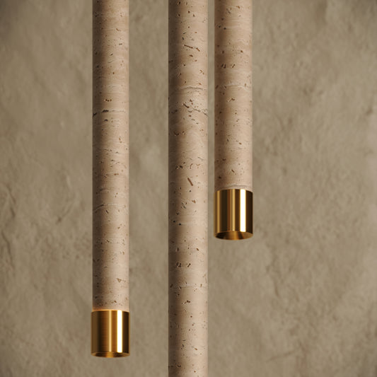 Perla Travertine & Brushed Gold Hanging Pendant Light 700mm