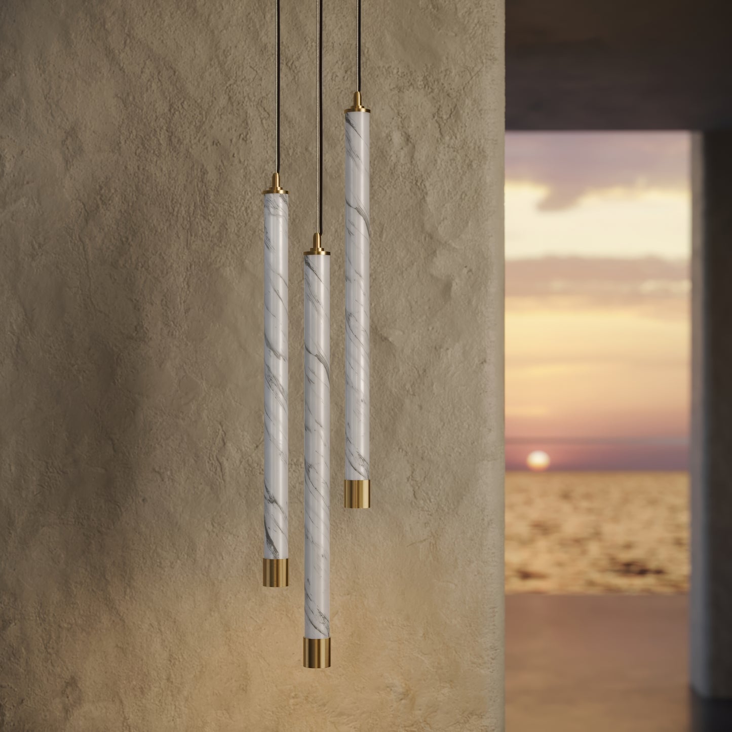 Perla Volakas Marble & Brushed Gold IP65 Hanging Pendant Light 700mm