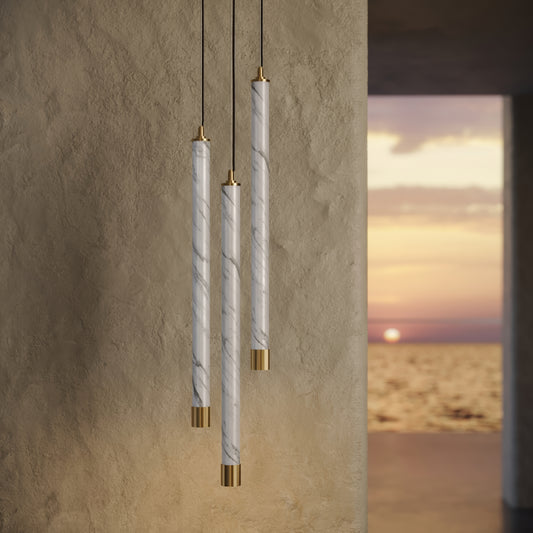 Perla Volakas Marble & Brushed Gold IP65 Hanging Pendant Light 700mm