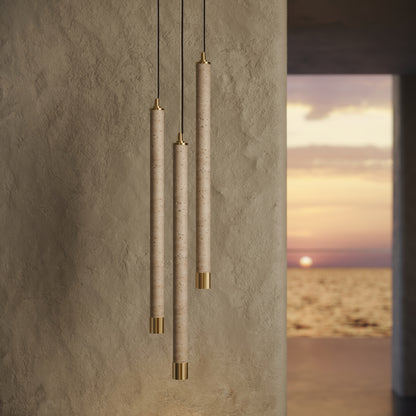 Perla Travertine & Brushed Gold IP65 Hanging Pendant Light 700mm