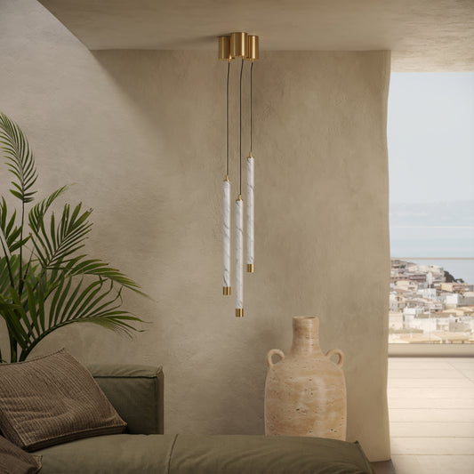 Perla Volakas Marble & Brushed Gold IP65 Hanging Pendant Light 700mm