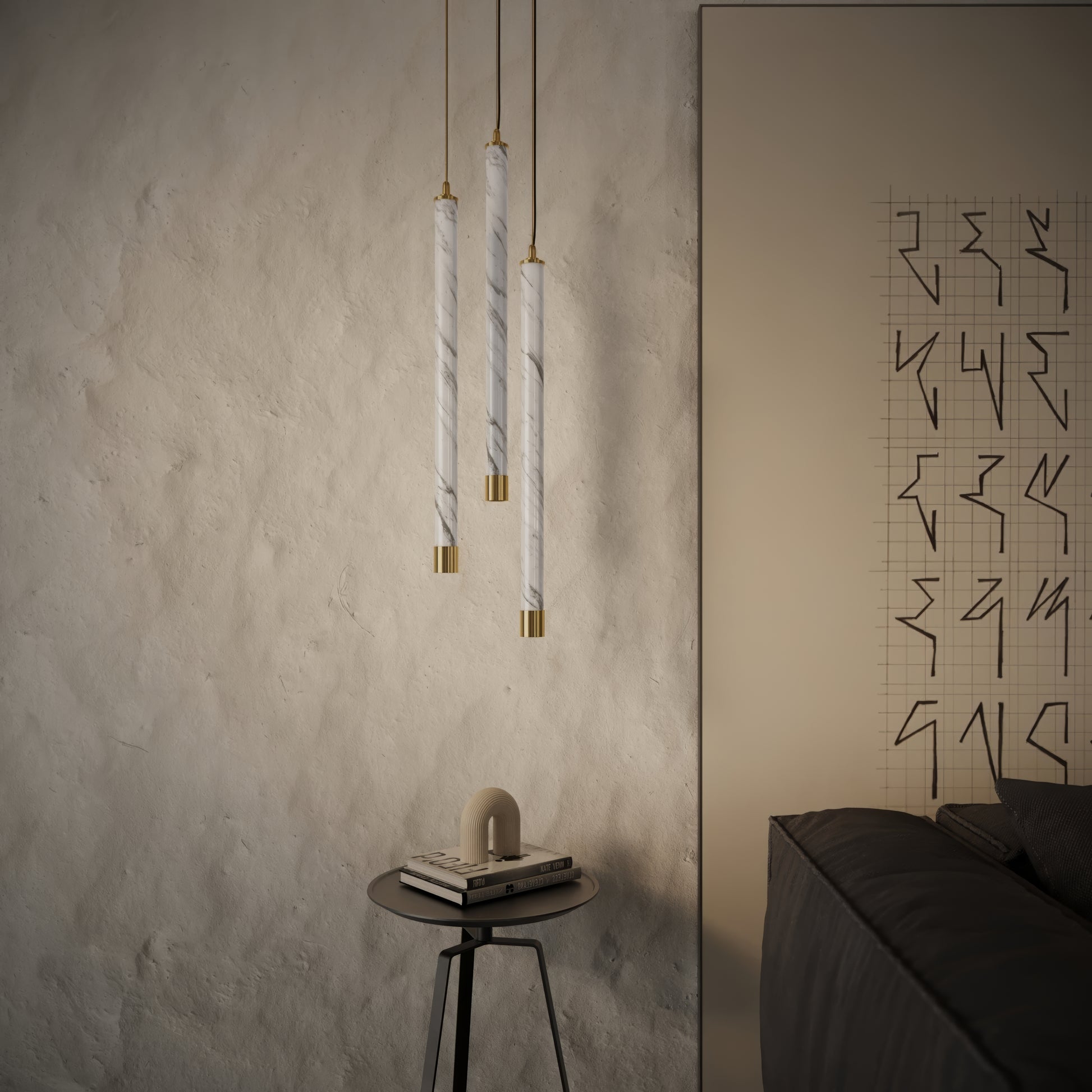 Perla Volakas & Brushed Gold Hanging Pendant Light 700mm