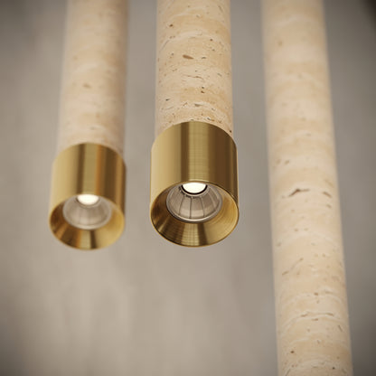 Perla Travertine & Brushed Gold Hanging Pendant Light 700mm