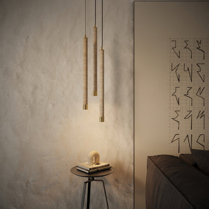 Perla Travertine & Brushed Gold IP65 Hanging Pendant Light 700mm