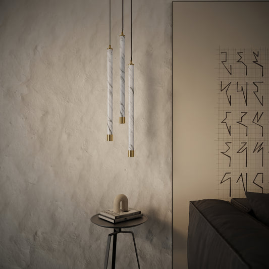 Perla Volakas Marble & Brushed Gold IP65 Hanging Pendant Light 700mm