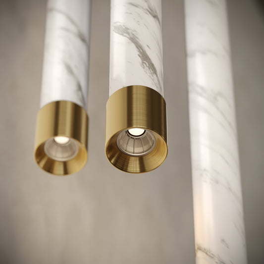 Perla Volakas Marble & Brushed Gold IP65 Hanging Pendant Light 700mm