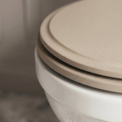 Portland Solid Oak Velvet Beige Toilet Seat