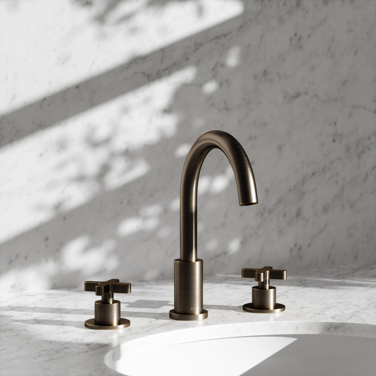 Regal Brushed Bronze Crosshead Deck Mounted 3-Hole Basin Mixer Tap