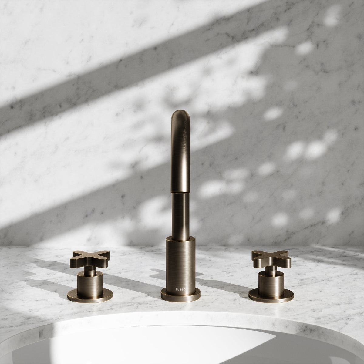Regal Brushed Bronze Crosshead Deck Mounted 3-Hole Basin Mixer Tap