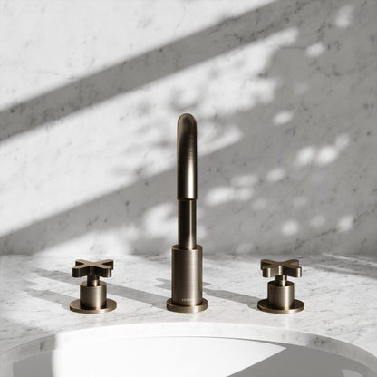 Regal Brushed Bronze Crosshead Deck Mounted 3-Hole Basin Mixer Tap