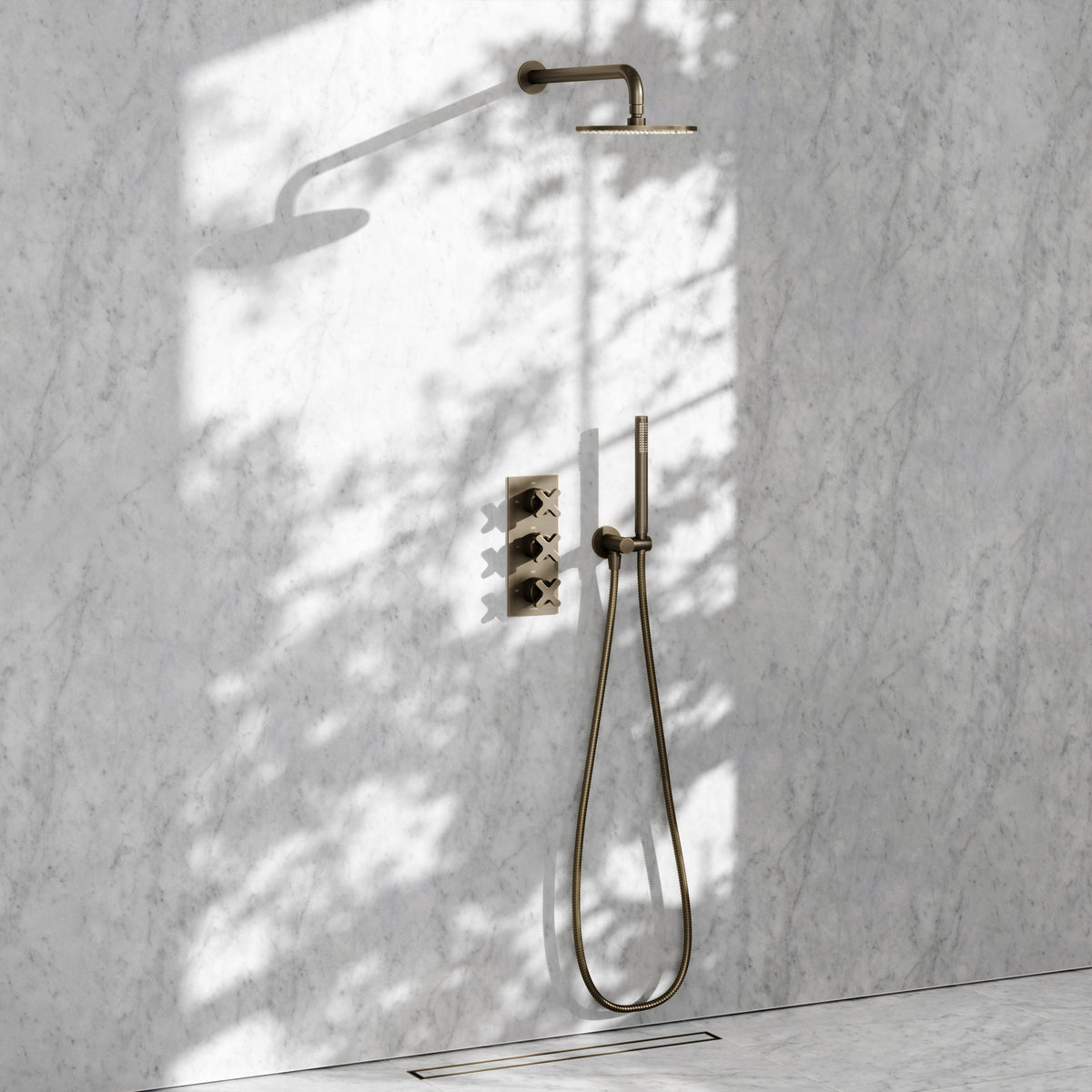 Regal Brushed Bronze Crosshead Thermostatic 2-Way Mixer Shower System