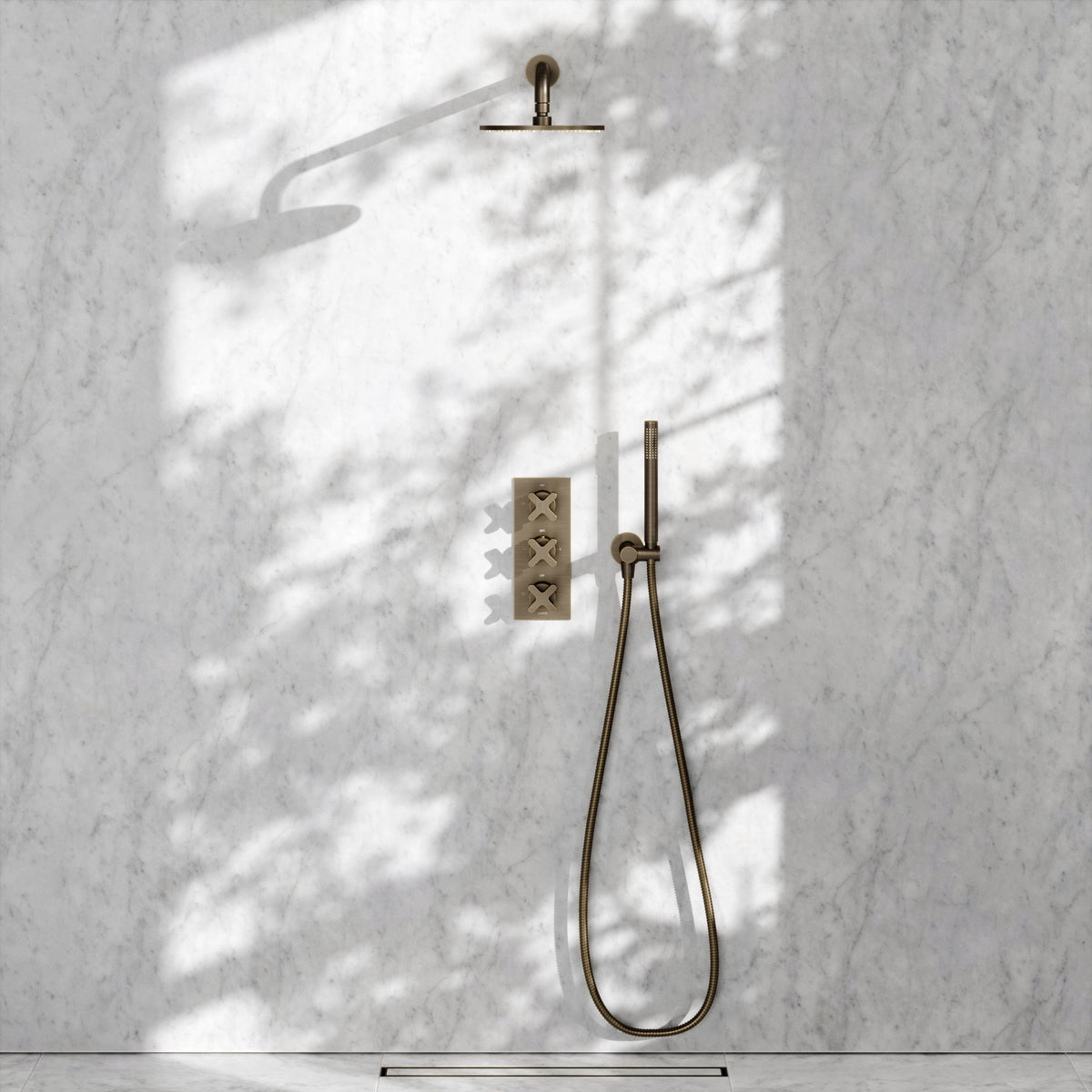 Regal Brushed Bronze Crosshead Thermostatic 2-Way Mixer Shower System
