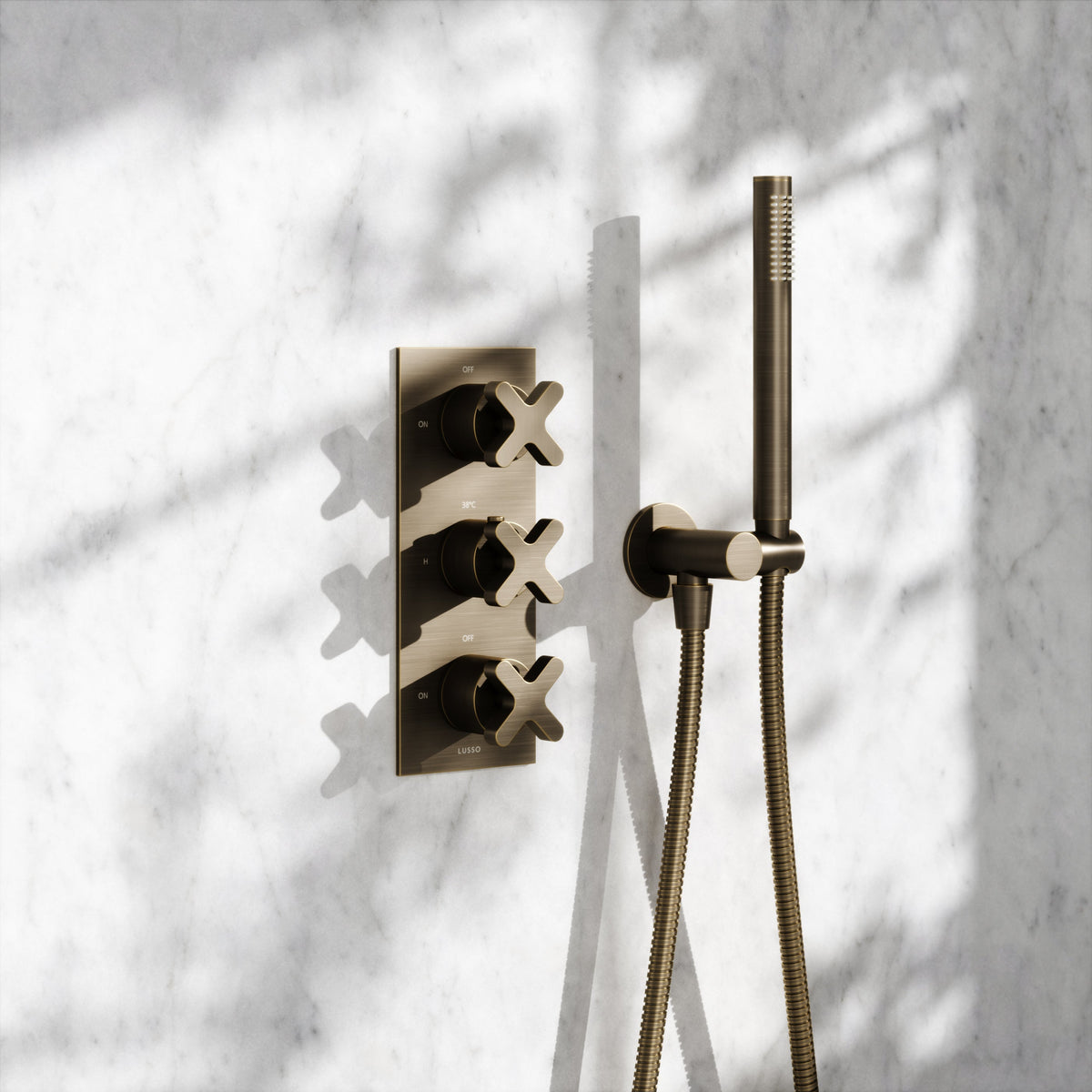 Regal Brushed Bronze Crosshead Thermostatic 2-Way Mixer Shower System