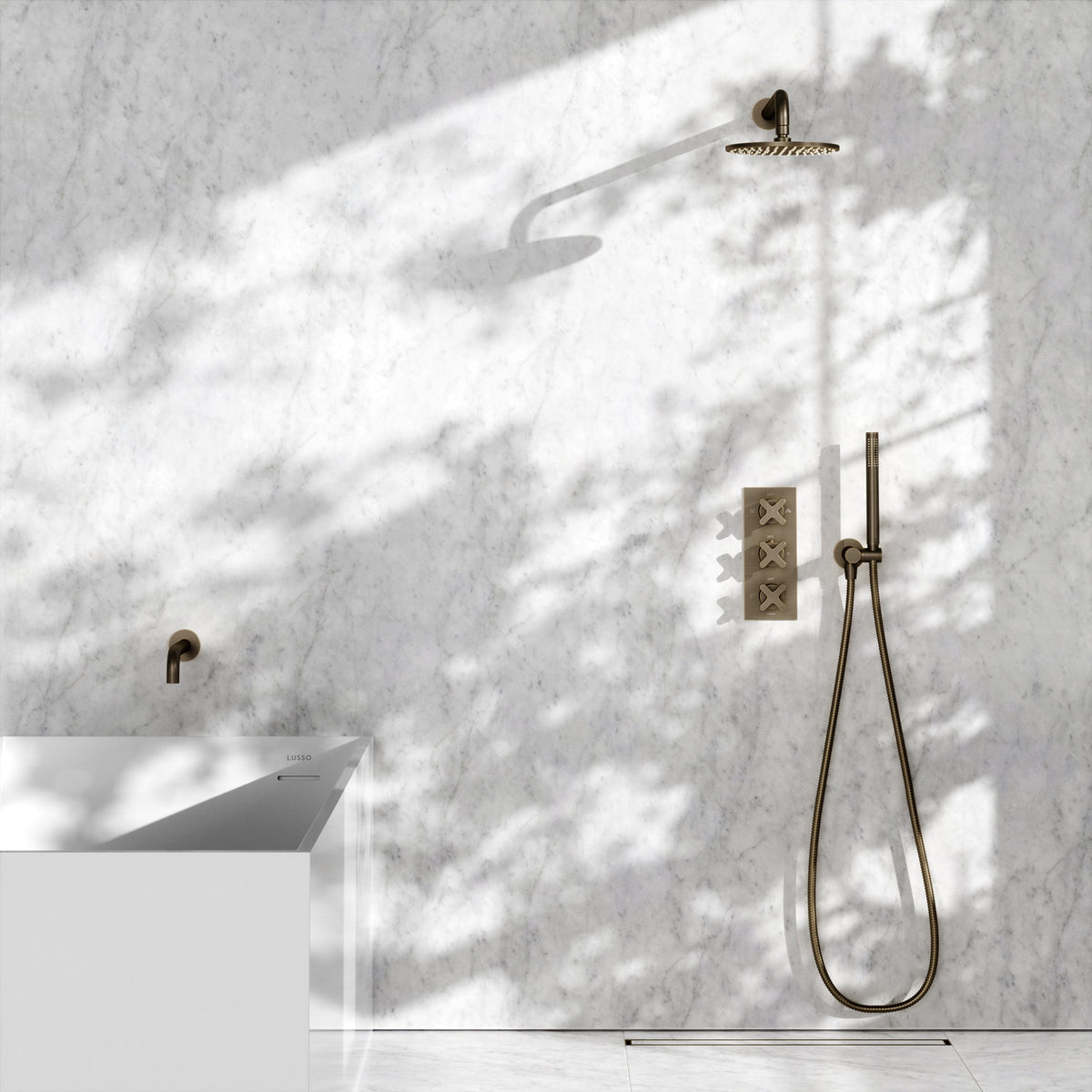 Regal Brushed Bronze Crosshead Thermostatic 3-Way Mixer Shower System