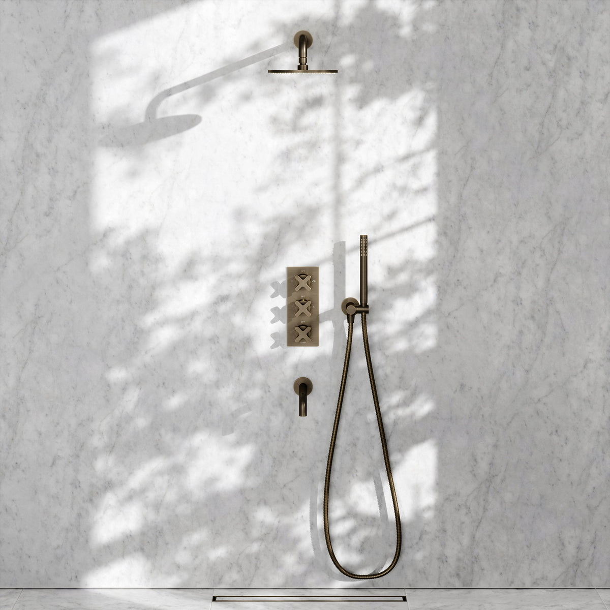 Regal Brushed Bronze Crosshead Thermostatic 3-Way Mixer Shower System