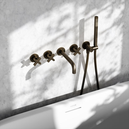 Regal Brushed Bronze Crosshead Wall Mounted Bath Shower Filler Tap