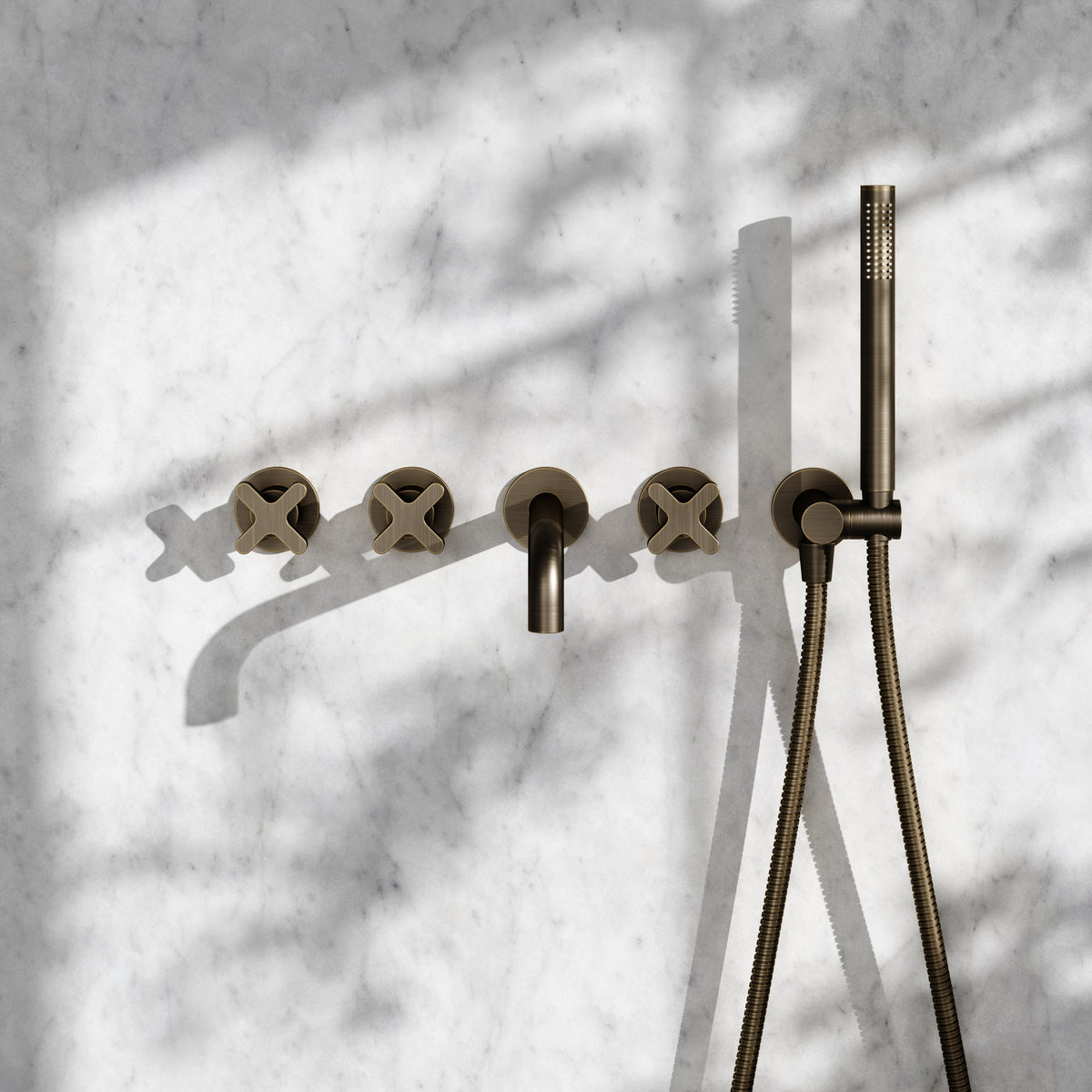 Regal Brushed Bronze Crosshead Wall Mounted Bath Shower Filler Tap