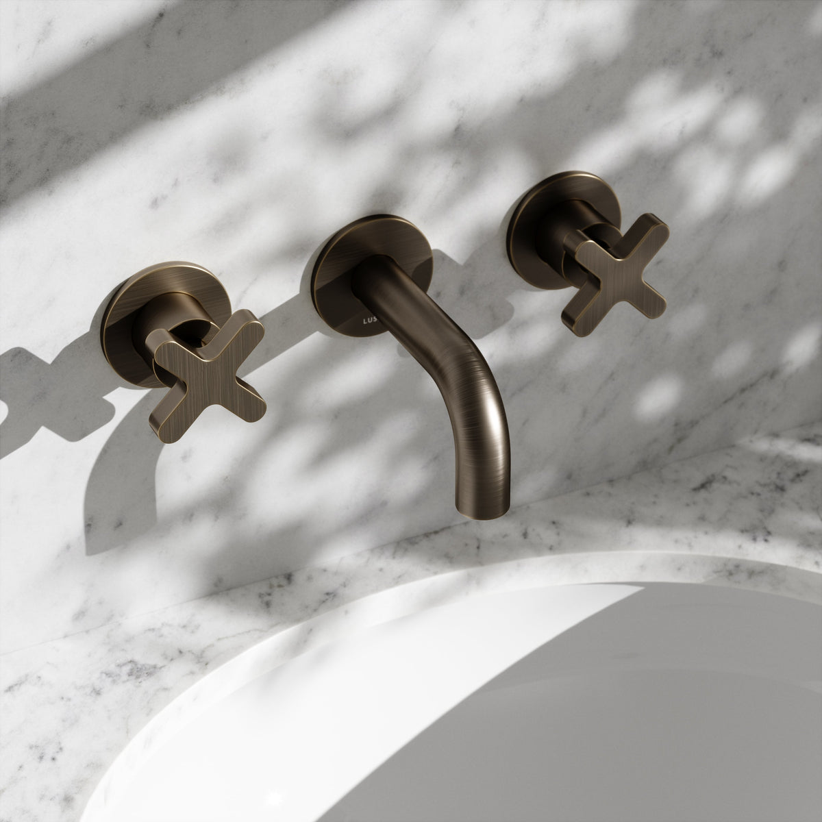 Regal Brushed Bronze Crosshead Wall Mounted Short Projection Basin Mixer Tap