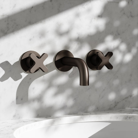 Regal Deep Bronze Crosshead Wall Mounted Short Projection Basin Mixer Tap