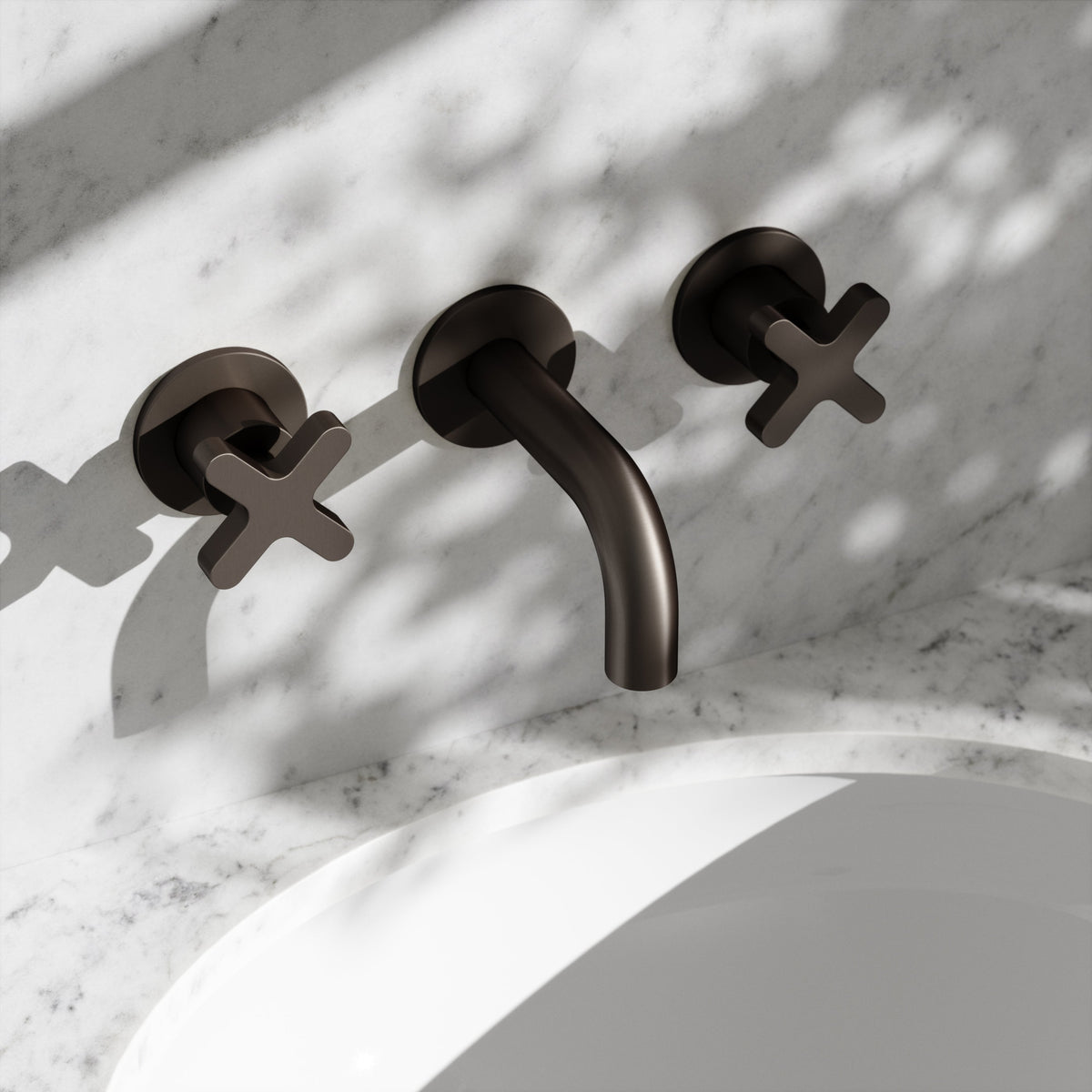 Regal Deep Bronze Crosshead Wall Mounted Short Projection Basin Mixer Tap