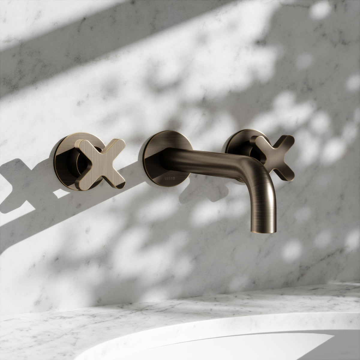 Regal Brushed Bronze Crosshead Wall Mounted Basin Mixer Tap