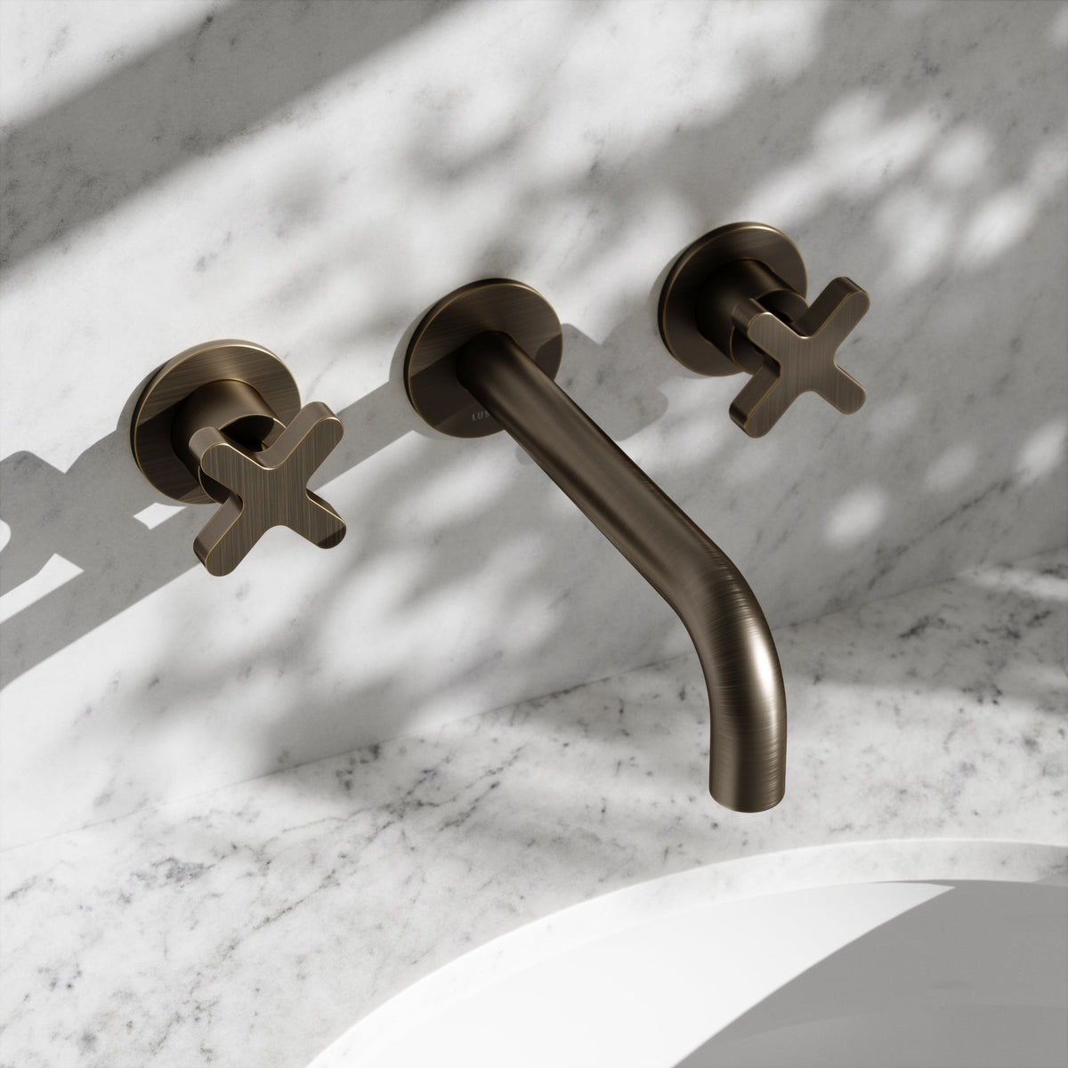 Regal Brushed Bronze Crosshead Wall Mounted Basin Mixer Tap