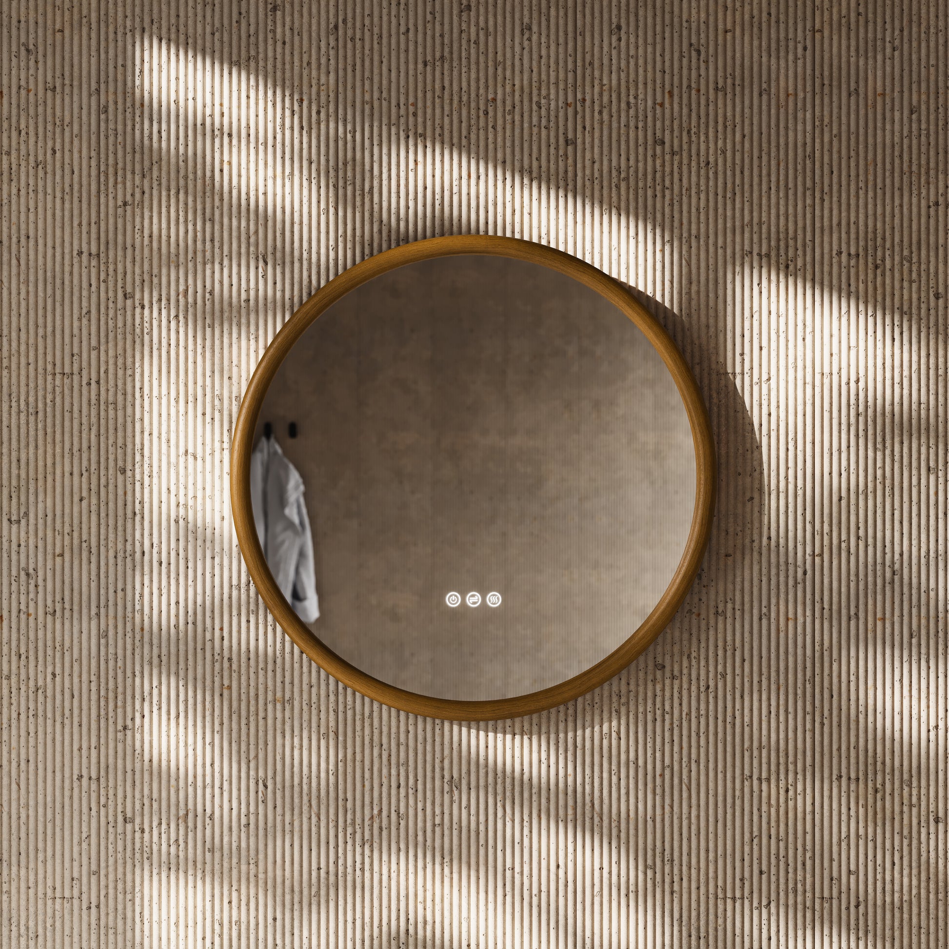 Cheval Honey Oak Round Mirror with LED and Demister 600mm