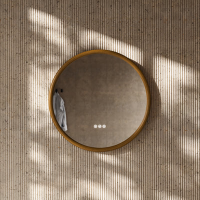 Cheval Honey Oak Round Mirror with LED and Demister 600mm
