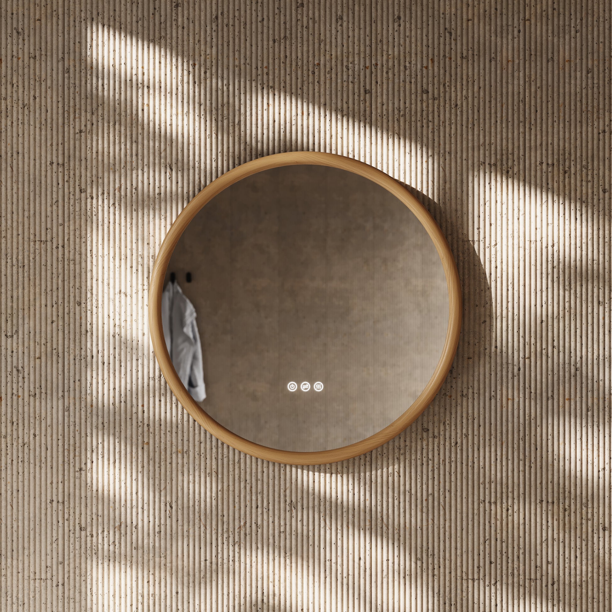 Cheval Natural Oak Round Mirror with LED and Demister 600mm