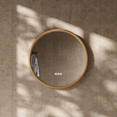 Cheval Natural Oak Round Mirror with LED and Demister 600mm