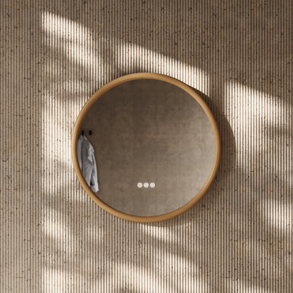 Cheval Natural Oak Round Mirror with LED and Demister 600mm