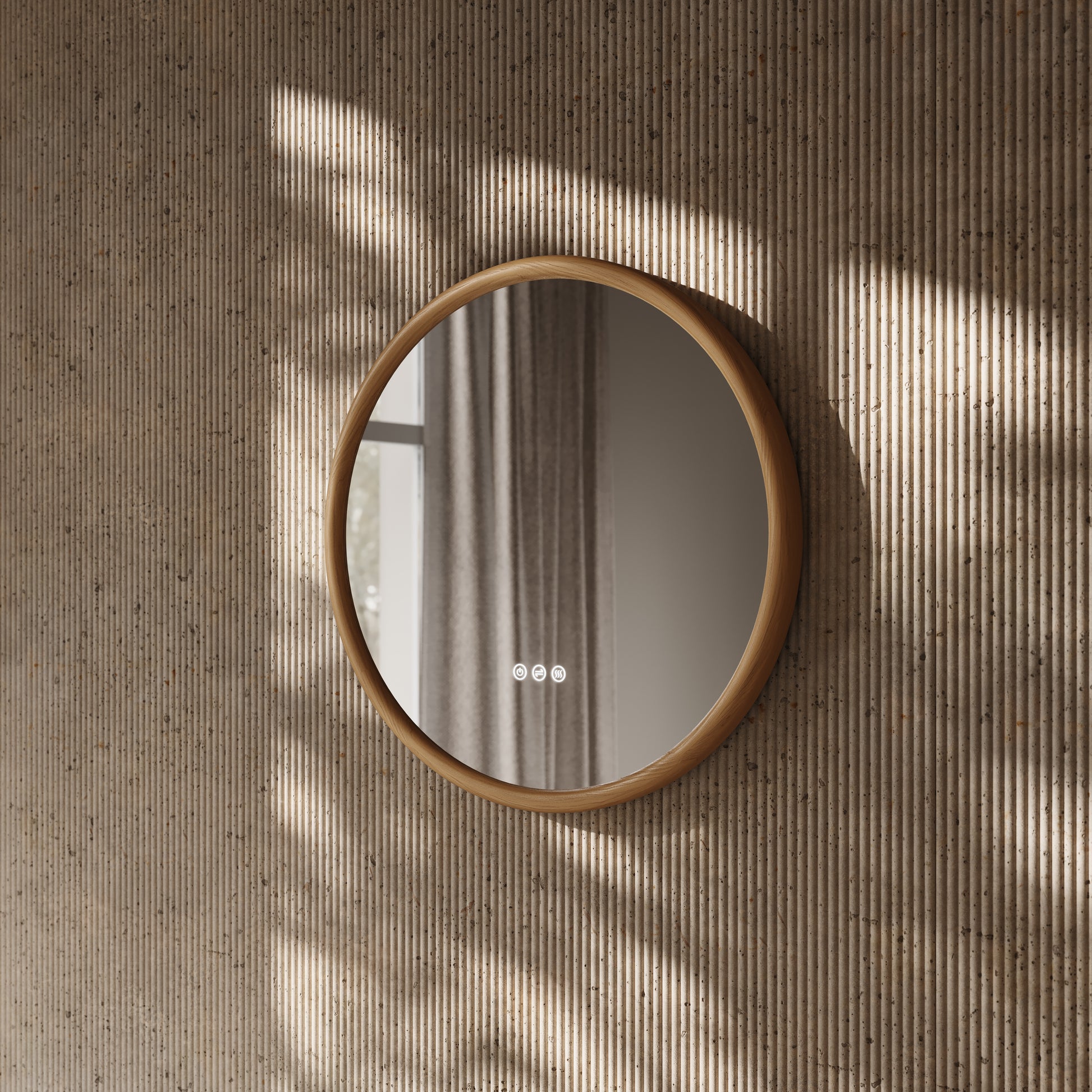 Cheval Natural Oak Round Mirror with LED and Demister 600mm