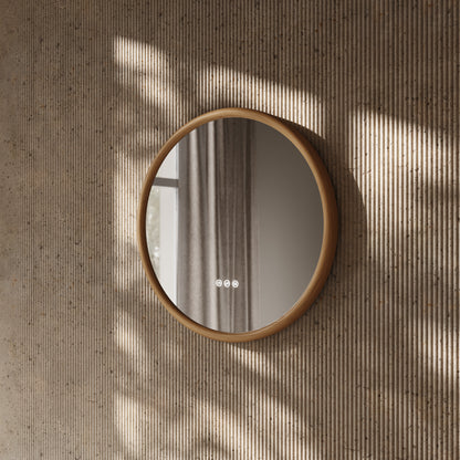 Cheval Natural Oak Round Mirror with LED and Demister 600mm