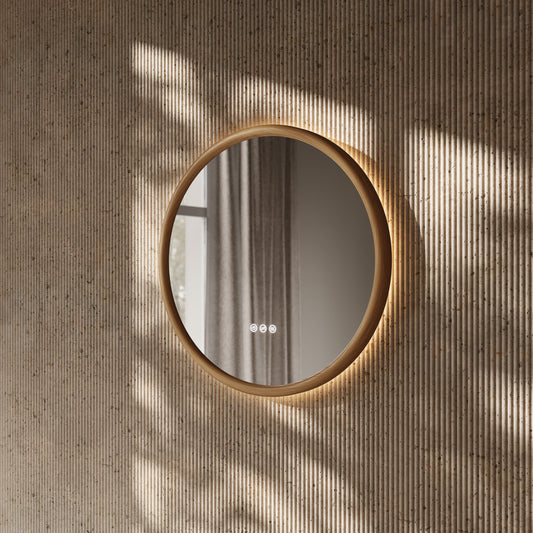 Cheval Natural Oak Round Mirror with LED and Demister 600mm