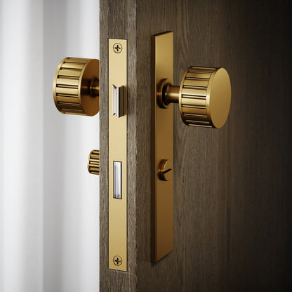 Royal Ascot Brushed Gold Deep Flute Bathroom WC Knob & Plate Thumbturn Set