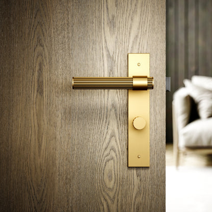 Royal Oak Brushed Gold Deep Flute Bathroom WC Handle & Plate Thumbturn Set