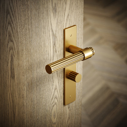 Royal Oak Brushed Gold Deep Flute Bathroom WC Handle & Plate Thumbturn Set