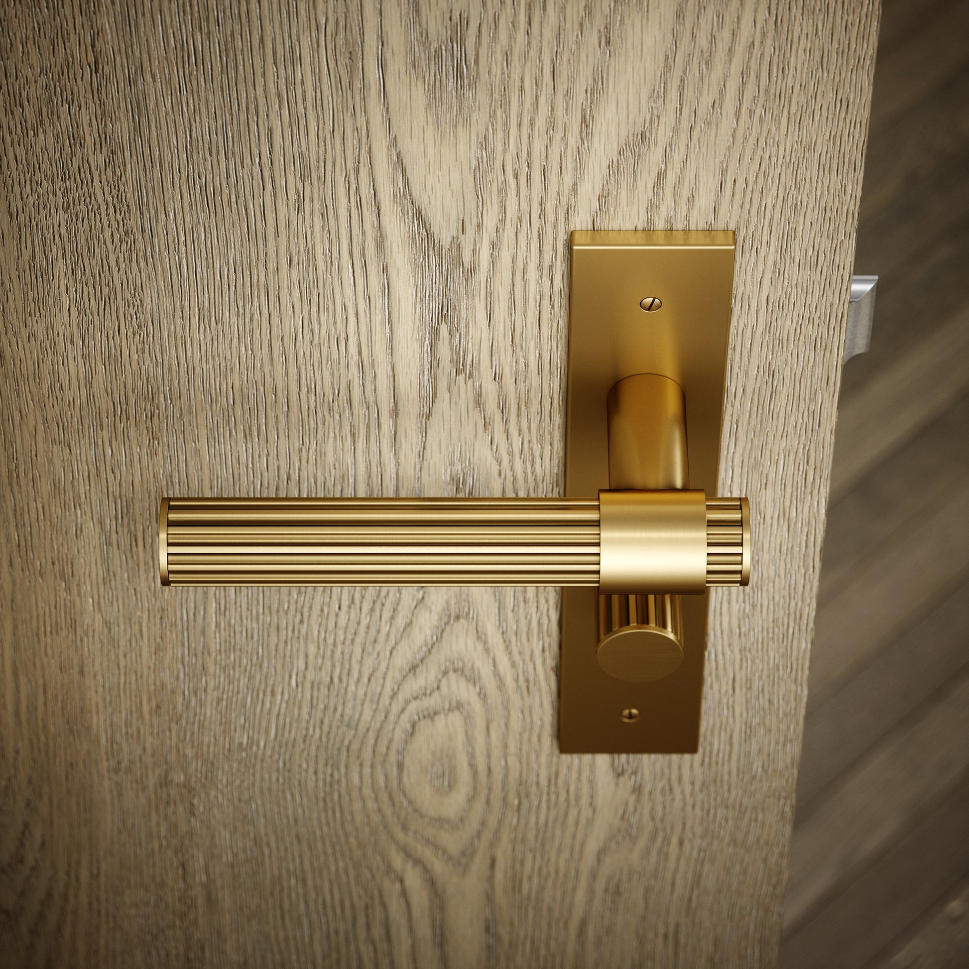 Royal Oak Brushed Gold Deep Flute Bathroom WC Handle & Plate Thumbturn Set