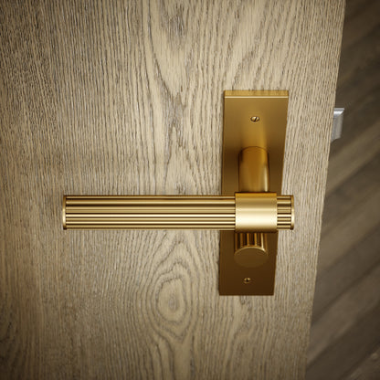 Royal Oak Brushed Gold Deep Flute Bathroom WC Handle & Plate Thumbturn Set