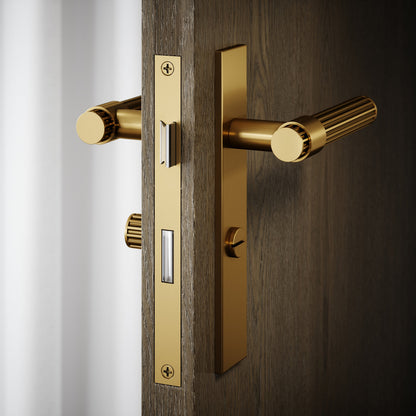 Royal Oak Brushed Gold Deep Flute Bathroom WC Handle & Plate Thumbturn Set