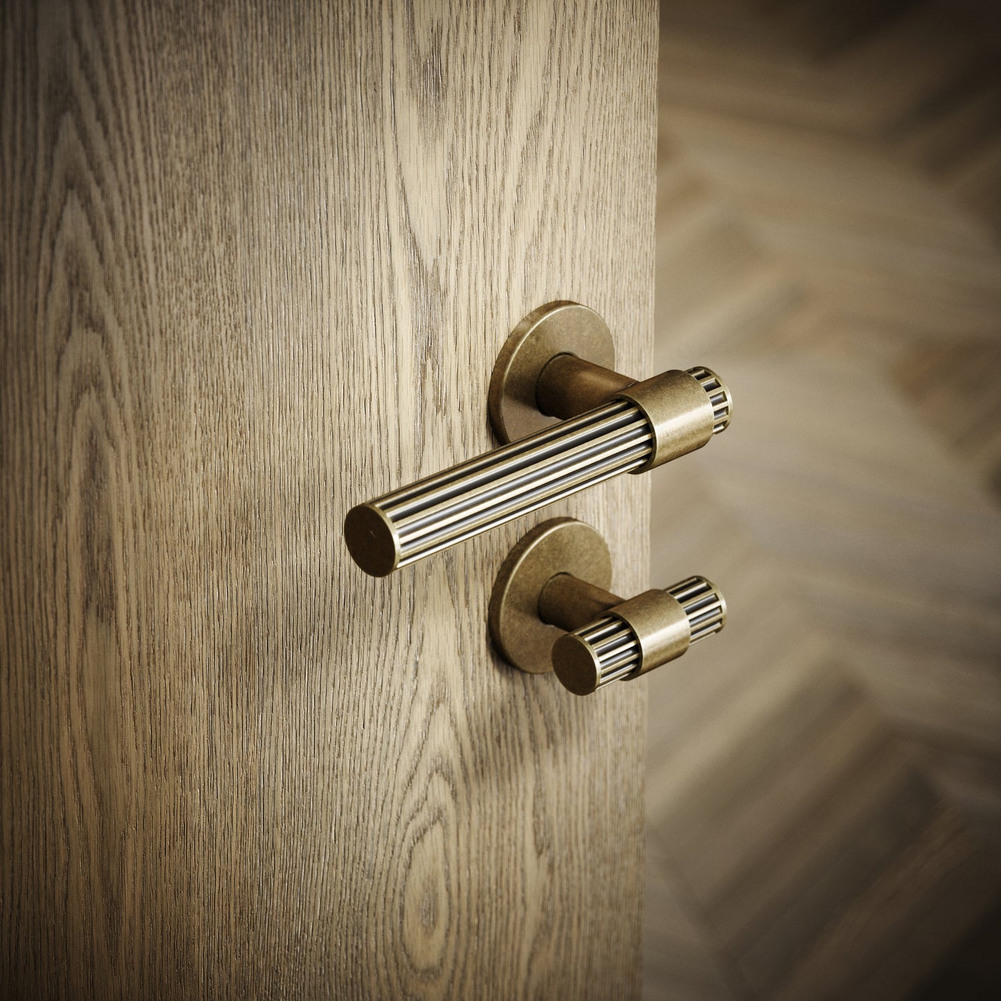 Royal Oak Aged Bronze Deep Flute Bathroom WC Handle & Round Thumbturn Set