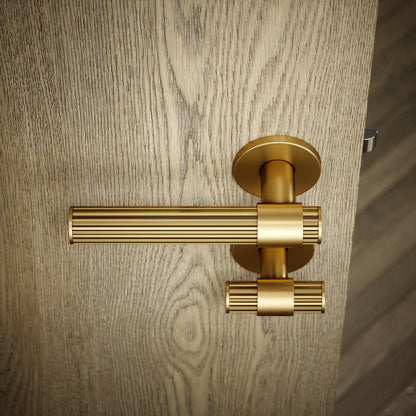 Royal Oak Brushed Gold Deep Flute Bathroom WC Handle & Round Thumbturn Set