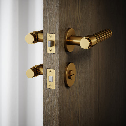 Royal Oak Brushed Gold Deep Flute Bathroom WC Handle & Round Thumbturn Set