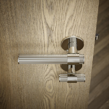 Royal Oak Polished Nickel Deep Flute Bathroom WC Handle & Round Thumbturn Set