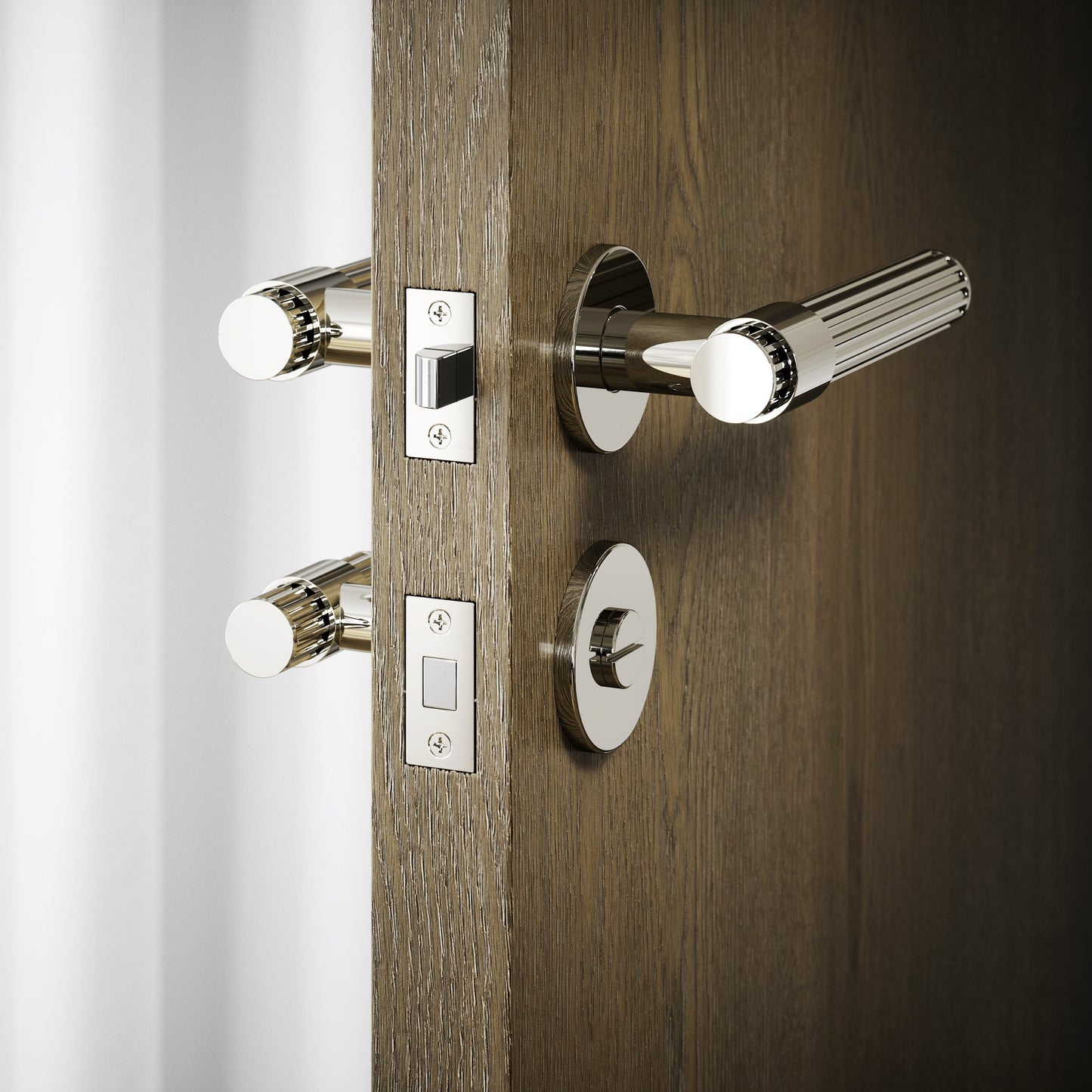 Royal Oak Polished Nickel Deep Flute Bathroom WC Handle & Round Thumbturn Set