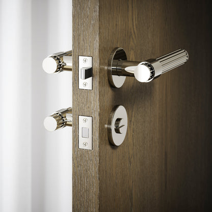 Royal Oak Polished Nickel Deep Flute Bathroom WC Handle & Round Thumbturn Set