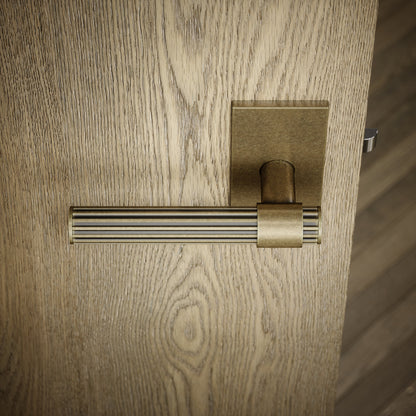 Royal Oak Plate Aged Bronze Deep Flute Lever Door Handles
