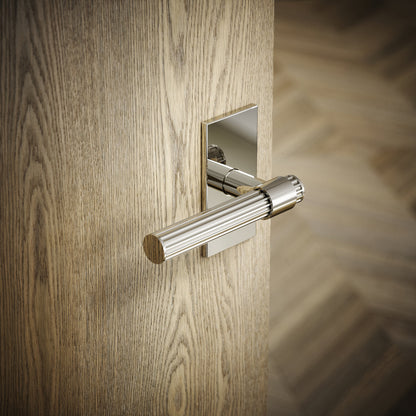 Royal Oak Plate Polished Nickel Deep Flute Lever Door Handles