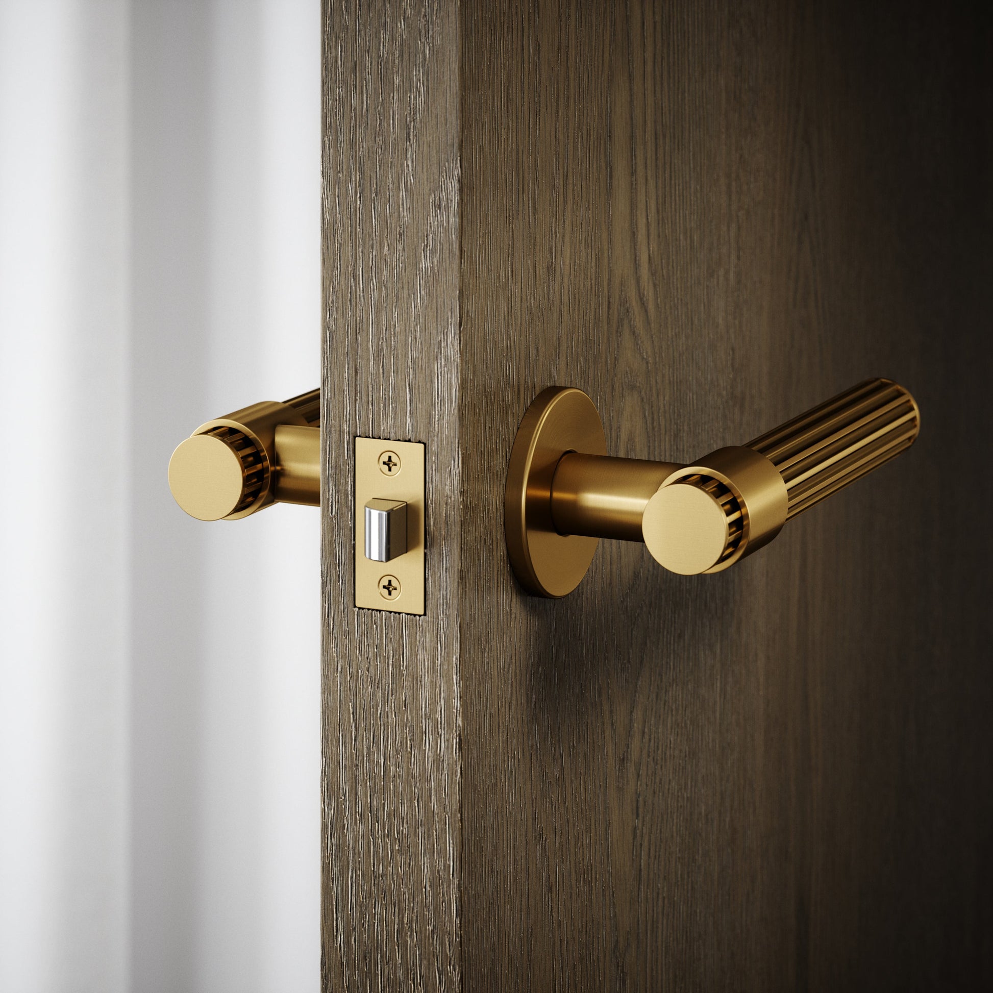 Royal Oak Brushed Gold Deep Flute Lever Door Handles